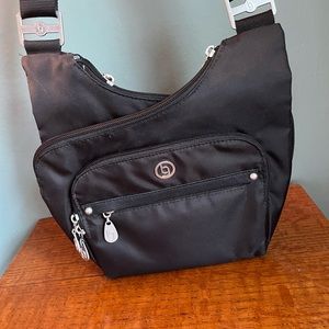 Baggalini Criss Cross Crossbody Black Nylon Purse Handbag
